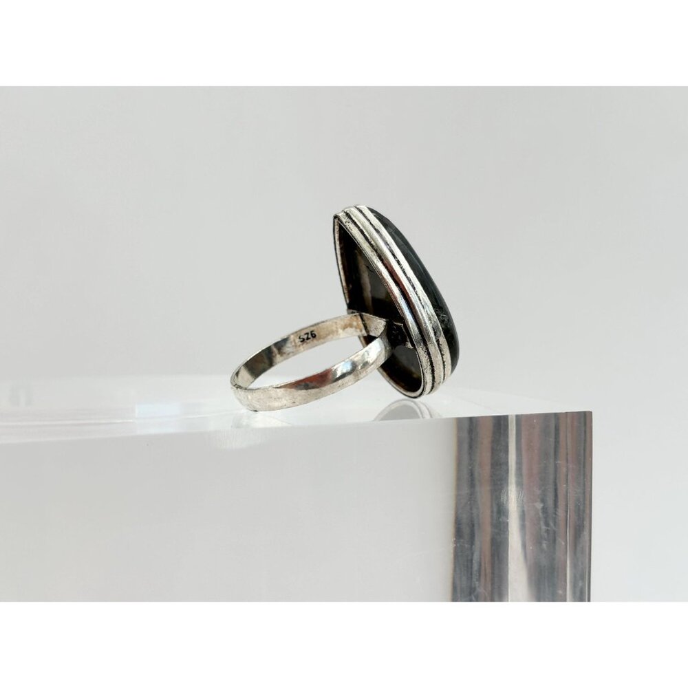 Teardrop Shaped Labradorite Vintage Sterling Silver Cabochon Ring - sz 12 - Picture 10 of 10